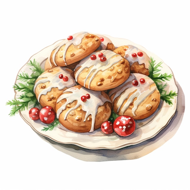 there are a plate of cookies with icing and berries on it generative ai
