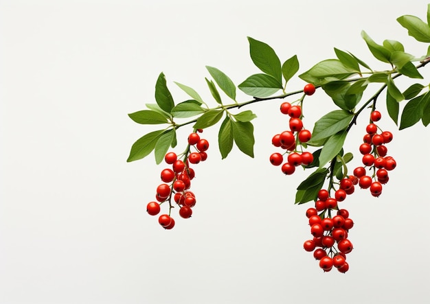 there are red berries on a branch with green leaves generative ai