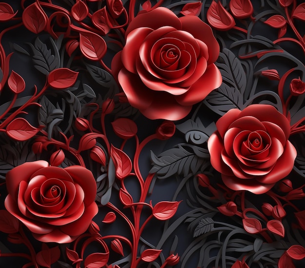 there are red roses that are on a black background generative ai