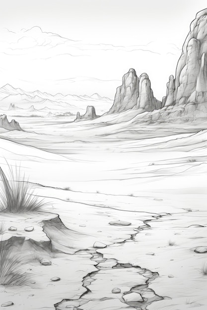 There are sand dunes and mountains in the desert landscape Generative AI