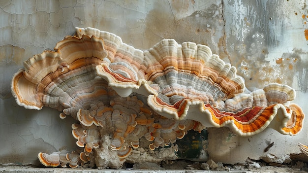 Foto ci sono diversi grandi funghi in crescita noti come serpula lacrymans che possono danneggiare gli elementi di legno nella struttura