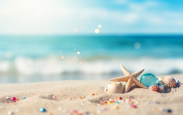 Есть ракушки и морские звезды на пляже недалеко от океана генеративный ай