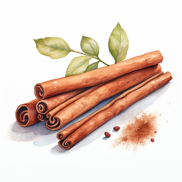 there are some cinnamon sticks and some leaves on a white surface generative ai