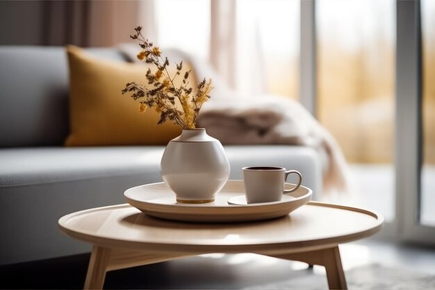 There are some teacup utensils on the coffee table in the living room