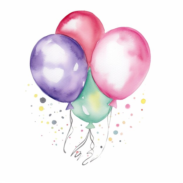 Photo there are three balloons that are painted in watercolor on a white background generative ai