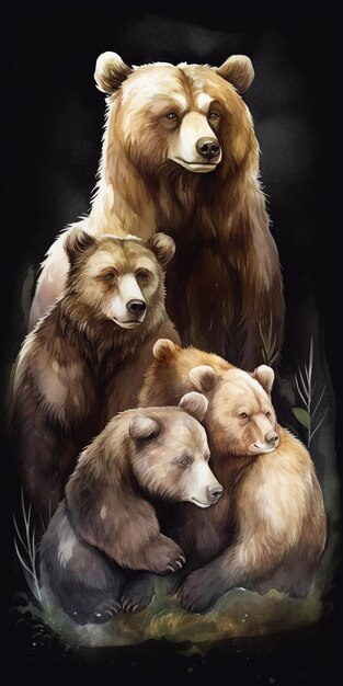 There are three bears that are sitting together in the dark generative ai