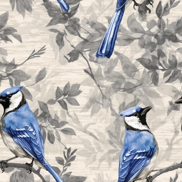 There are three birds sitting on a branch of a tree generative ai