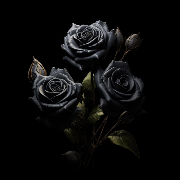 Photo there are three black roses that are on a black background generative ai