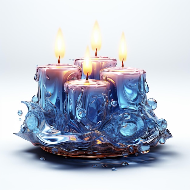 there are three candles that are sitting on a glass plate generative ai