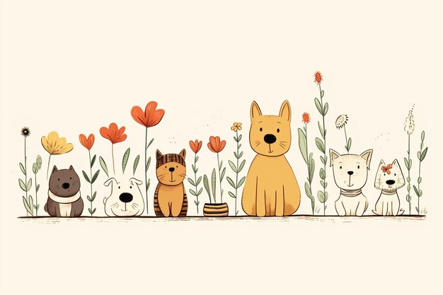 there are three cats and a dog sitting in a row generative ai