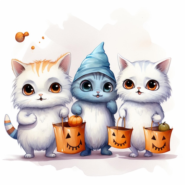 there are three cats dressed up as witches and trick or treat characters generative ai