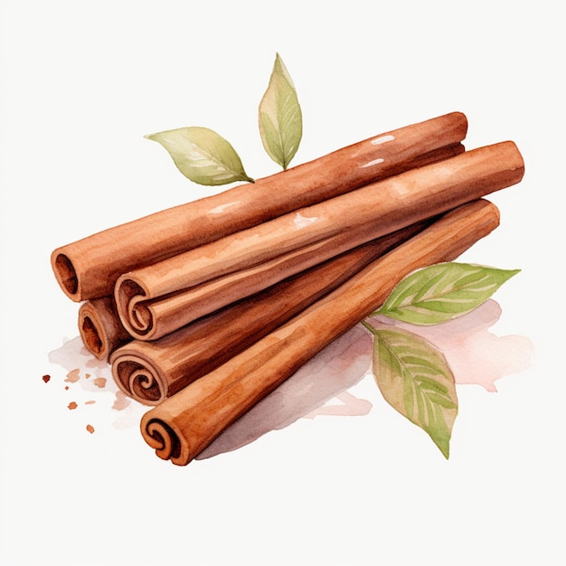 Photo there are three cinnamon sticks with leaves on top of them generative ai