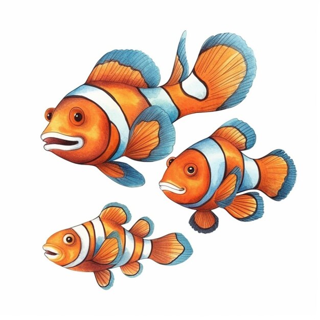 there are three clown fish that are standing next to each other generative ai