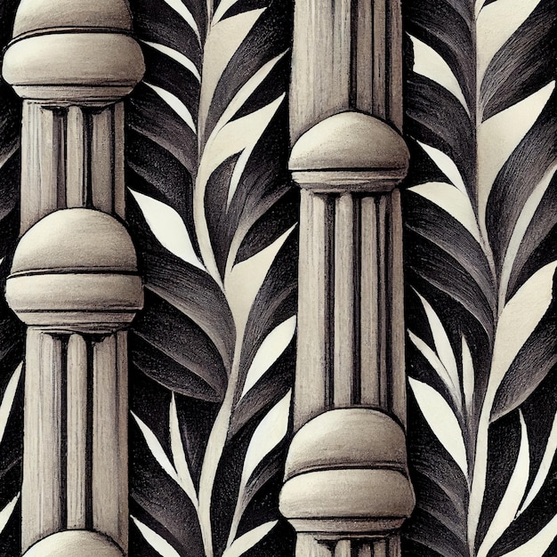 there are three columns with decorative designs on them in a room generative ai