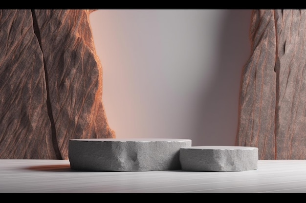 there are three concrete blocks sitting on a table in front of a wall generative ai