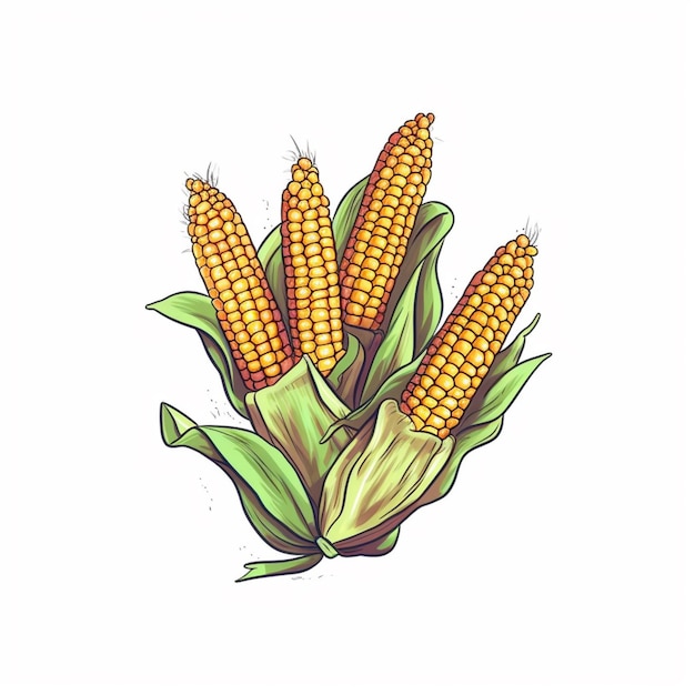 there are three corns that are on the stalk with leaves generative ai