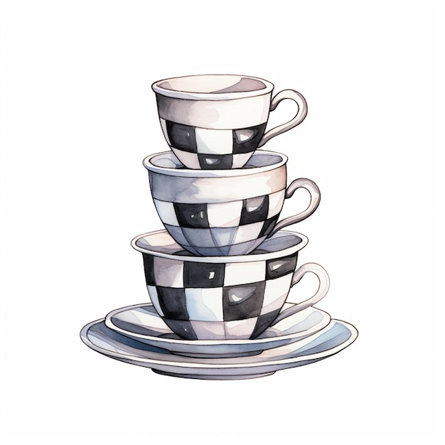 there are three cups and a saucer on a plate generative ai