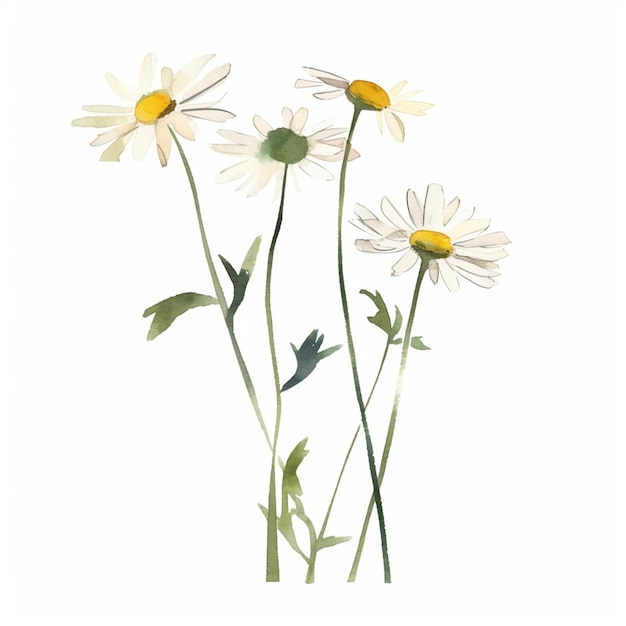 there are three daisies that are on a white background generative ai