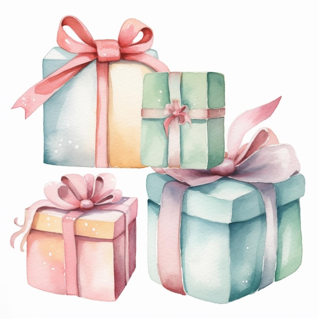 There are three different colored gift boxes with bows on them generative ai