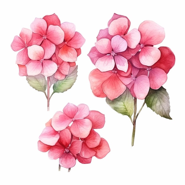 수채화 생성 ai로 칠해진 세 가지 유형의 꽃이 있습니다.