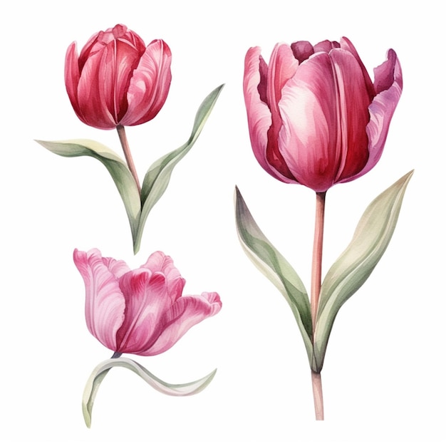 There are three different types of flowers painted on a white background generative ai