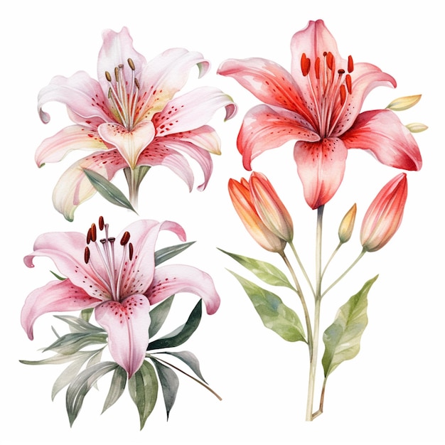 There are three different types of flowers on a white background generative ai