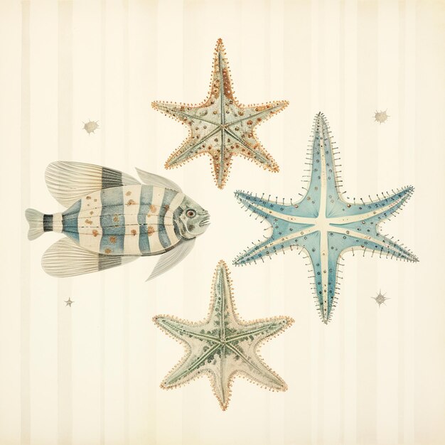 Photo there are three different types of starfishs on a wall generative ai