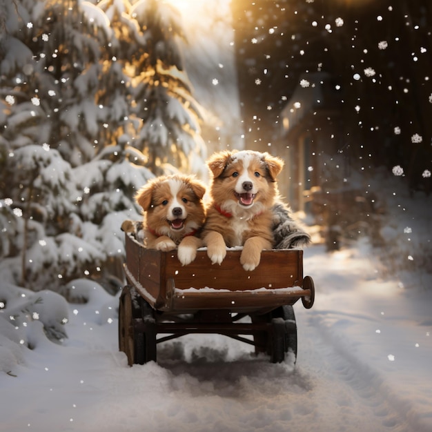 Photo there are three dogs sitting in a sled in the snow generative ai