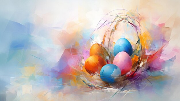 There are three eggs in a basket with a blue background generative ai