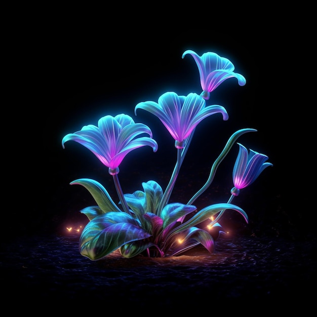 어두운 생성 AI에서 빛나는 세 개의 꽃이 있습니다.