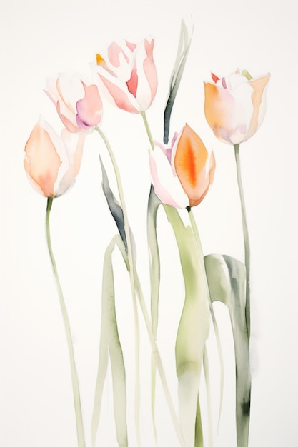 there are three flowers that are painted in watercolor on a white background generative ai