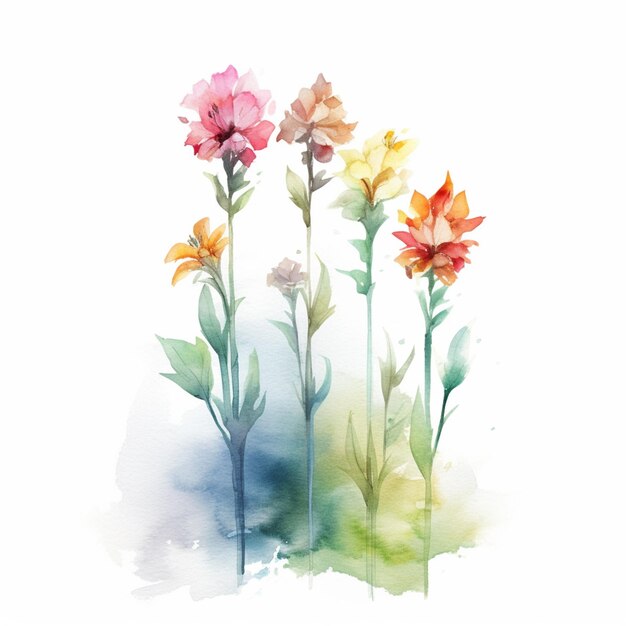 There are three flowers that are painted in watercolor on a white background generative ai