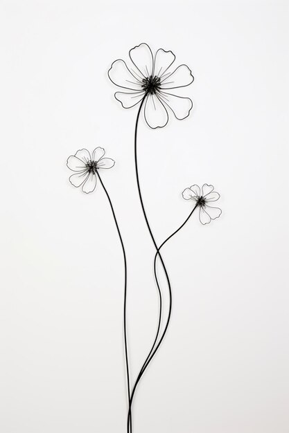 there are three flowers that are on a stem on a white wall generative ai