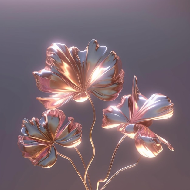 There are three flowers that are in a vase on a table generative ai