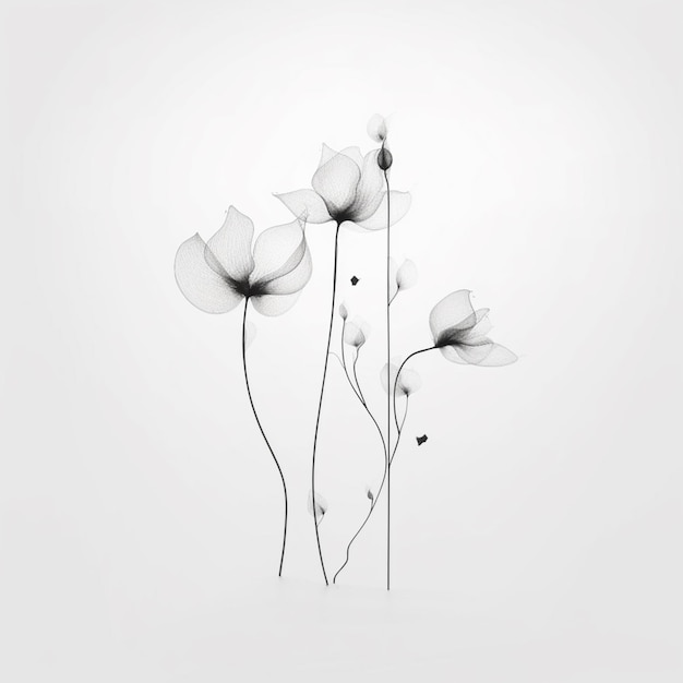 There are three flowers that are on a white background generative ai