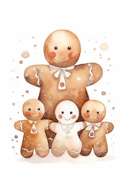 there are three gingerbreads and a snowman on a white background generativ ai