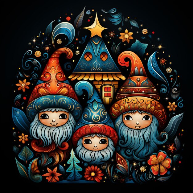 Photo there are three gnomes that are standing in a circle generative ai