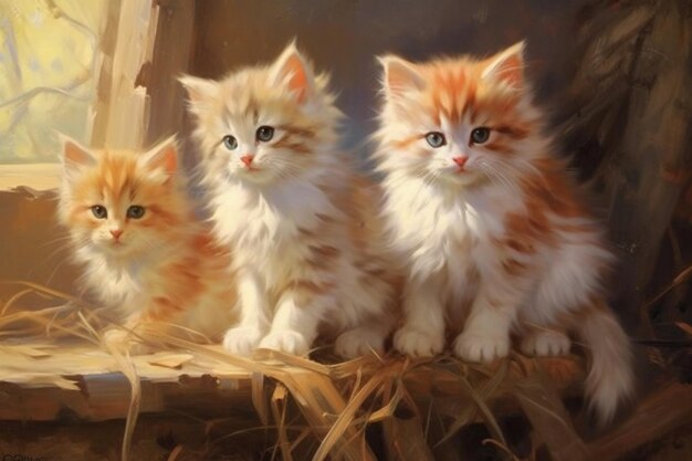 there are three kittens sitting on a window sill generative ai