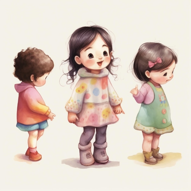 Есть три маленьких девочки, стоящих рядом друг с другом генеративный ай