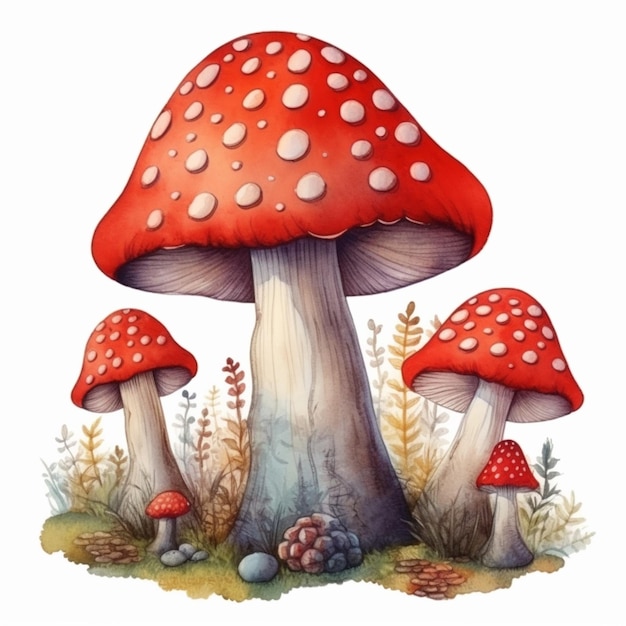Есть три гриба, которые сидят на земле генеративный ай