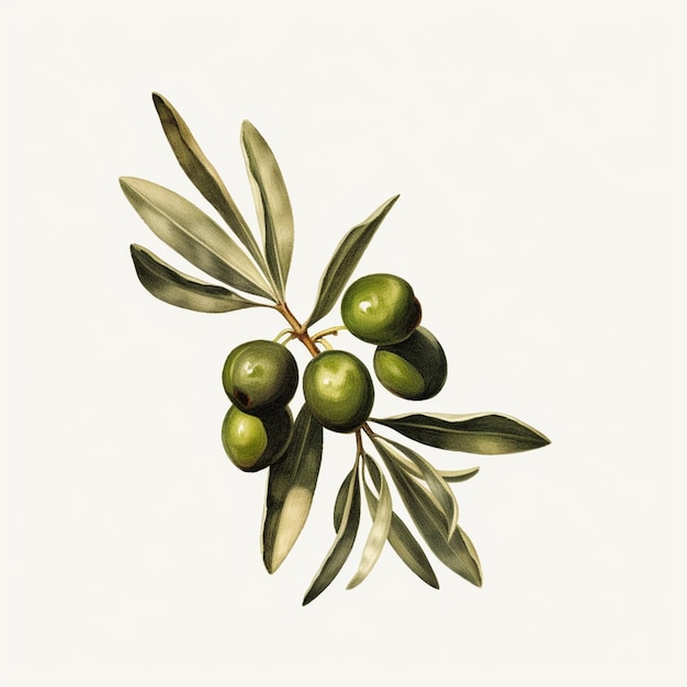 there are three olives on a branch with leaves on it generative ai