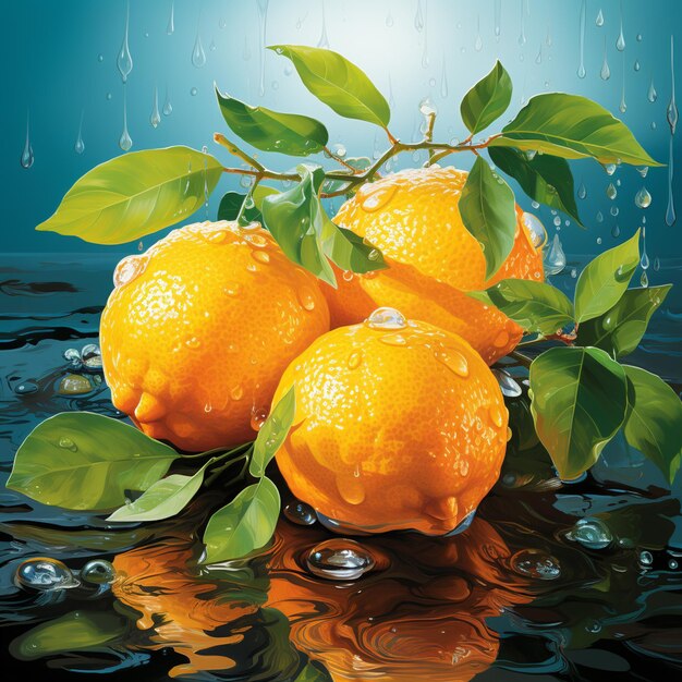 There are three oranges that are sitting on a table generative ai