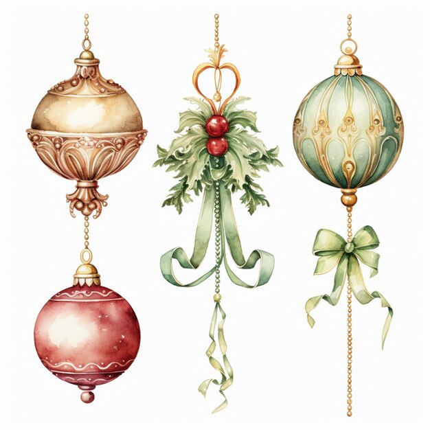 Photo there are three ornaments hanging from a chain on a white background generative ai