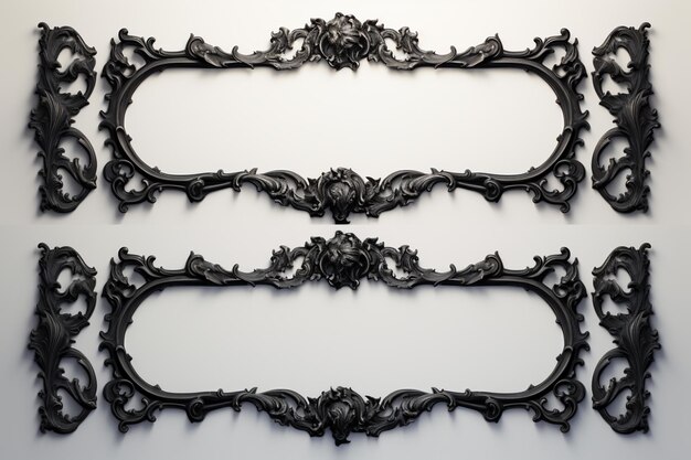 there are three ornate black frames on a white wall generative ai