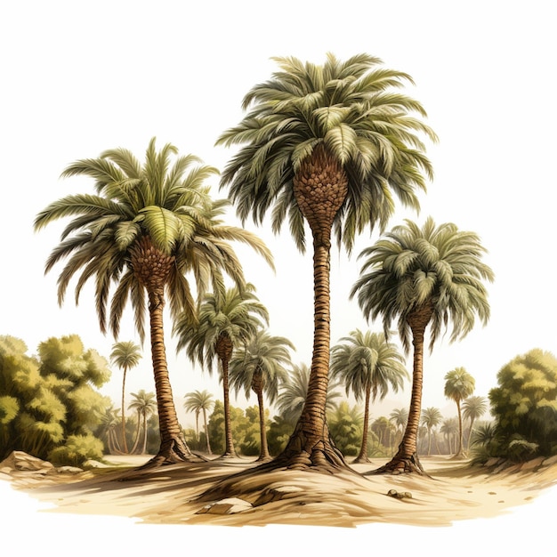 there are three palm trees in the middle of a desert generative ai