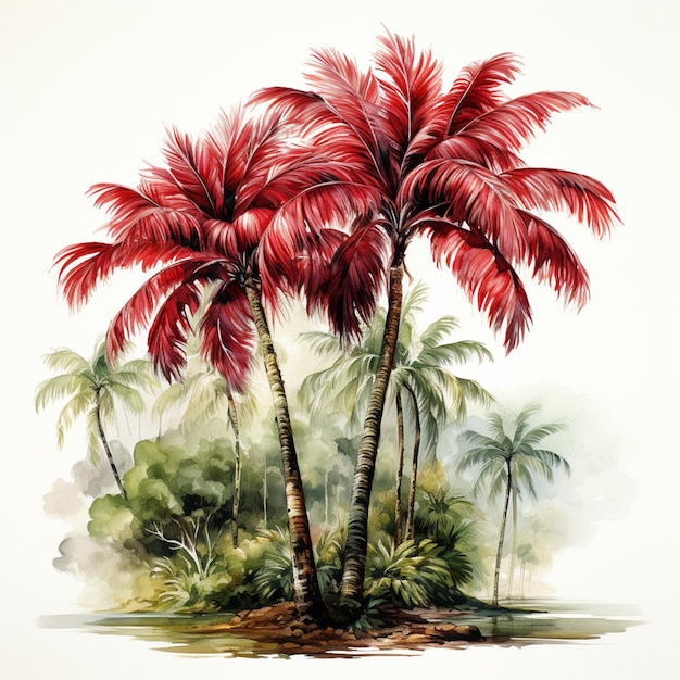 Photo there are three palm trees that are painted in a watercolor generative ai