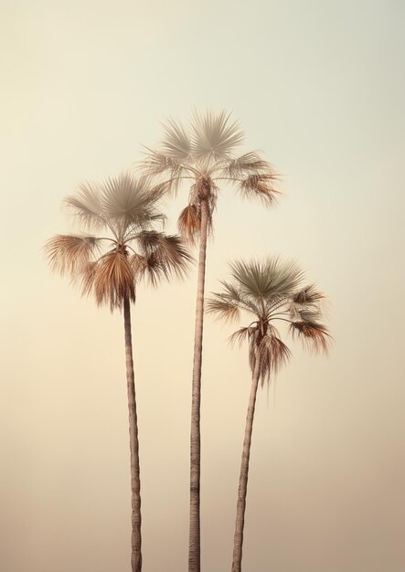 there are three palm trees that are standing in the sand generative ai