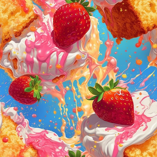 There are three pieces of cake with strawberries and cream on them generative ai