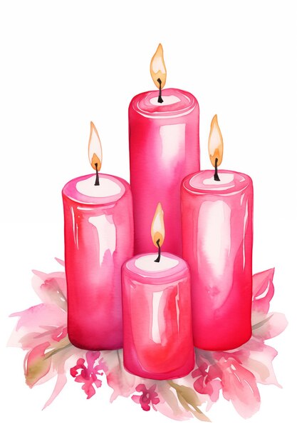 there are three pink candles with one lit and one lit generative ai