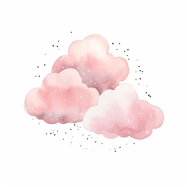 there are three pink clouds that are on a white background generative ai